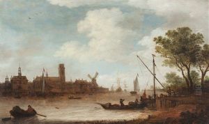 View Of A Town In The Netherlands By A River Bank