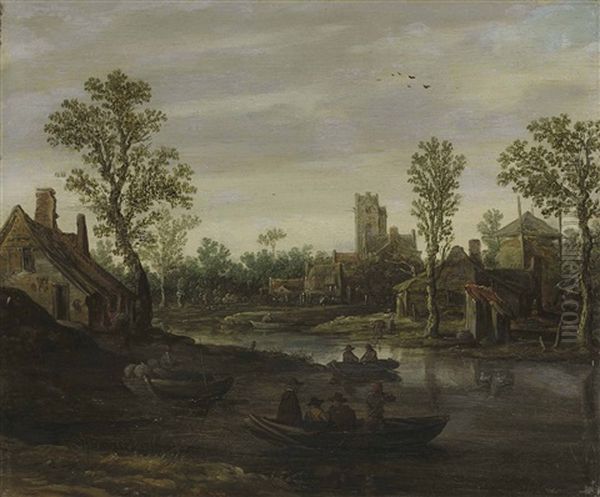 A River Landscape With A Village Beyond - view 1