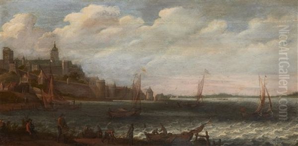 Panoramic River Landscape With A View Of Nimwegen - view 1