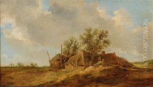 An Extensive Dune Landscape With Peasants Resting In Front Of A Farm House by Jan Josefsz. van Goyen