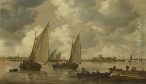 Ships In Dordrecht Harbour With The Ruins Of Huis Te Merwede In The Background