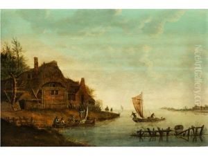 Flusslandschaft Mit Gehoft Und Booten by Jan Josefsz. van Goyen