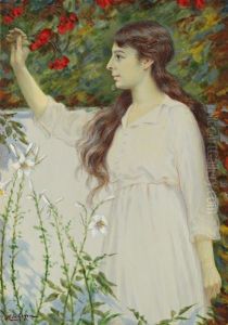 Jeune Femme Cueillant Des Fleurs
