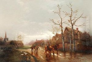 Farmers And Horses On A Country Track (+ Farm Workers On A Village Lane; Pair)