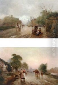 A Traveller On A Grey Horse, With A Woman Selling Vegetables By The Roadside by James Walter Gozzard