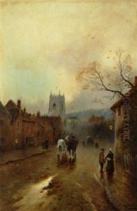 The Last Steps Of Day. Folkeliv I En Bygade Med En Katedral I Baggrunden by James Walter Gozzard