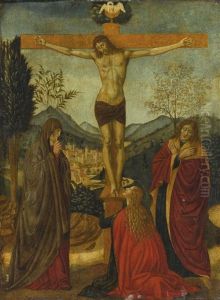 The Crucifixion, With The Madonna And Saints John The Evangelist And Mary Magdalene, A City And Mountainous Landscape Beyond by Benozzo (Alessio de Lese di Sandro) Gozzoli