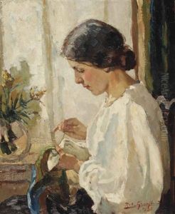 A Seamstress Doing Needlework By A Window by Robert Archibalt Graafland