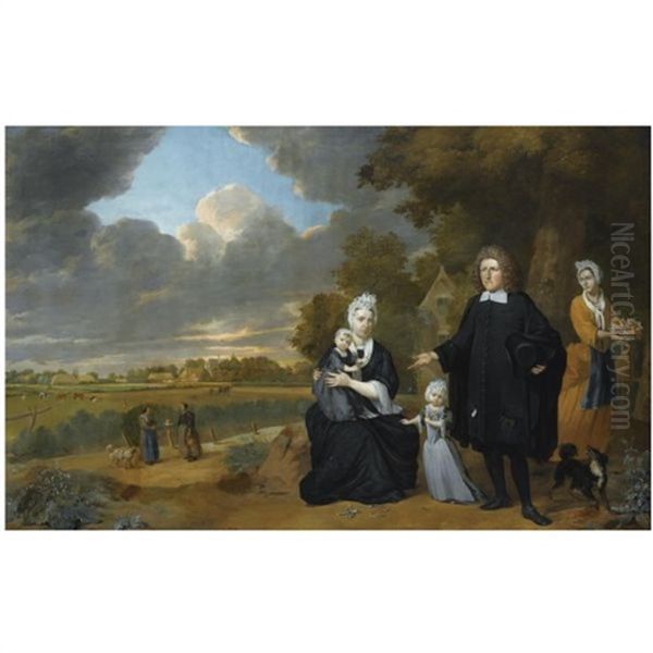 A Portrait Of A Family Together With A Maid Near A Dutch Polder - view 1
