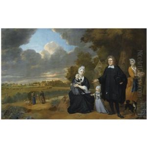 A Portrait Of A Family Together With A Maid Near A Dutch Polder