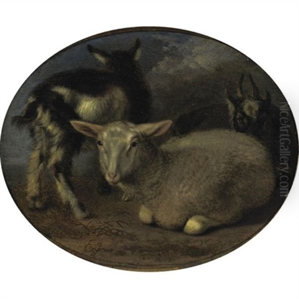 A Sheep And Two Goats In A Landscape - view 1