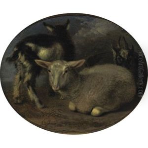A Sheep And Two Goats In A Landscape