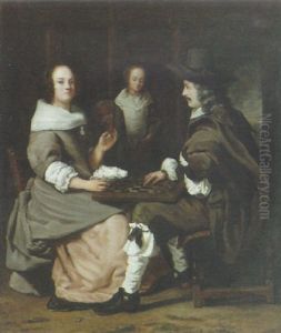 An Elegant Couple Playing Checkers In An Interior