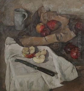 Stilleben Mit Apfeln Und Tonkrug by Otto Graeber