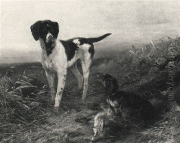 Vorstehhund Und Dackel Bei Einem Erlegten Fuchs - view 1