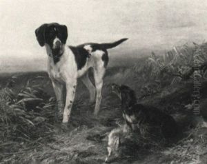 Vorstehhund Und Dackel Bei Einem Erlegten Fuchs by Wilhelm Graebhein