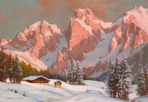 Winterliches Gebirgsmassiv Im Abendrot by Paul Grabwinkler