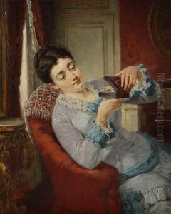 Jonge Vrouw In Burgerlijk Interieur Met Brievenkistje In De Handen by Lionel Baes