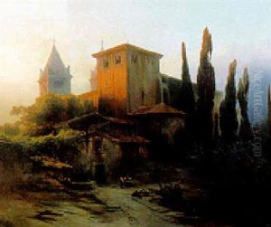 Figures Before A Monastery In An Italiante Landscape