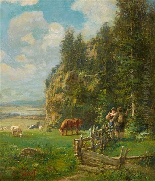 Summer Landscape With Shepherds And Ramblers - view 1