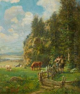 Summer Landscape With Shepherds And Ramblers by Gustave Graef