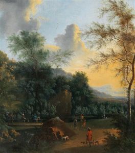 A Landscape Featuring Hunting Scenes A Landscape Featuring Hunting Scenes
