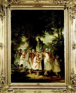 In Einer Fronleichnamsprozession Tragen Weis Gekleidete Madchen Eine Marienfigur by Albert Graefle