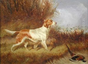 A Red And White Setter With A Dead Pheasant In A Landscape