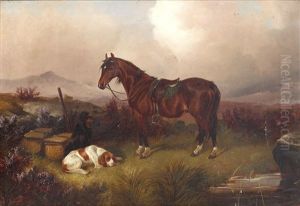 A Huntsman's Pony, Dogs, Guns And Baskets In A Moorland Landscape