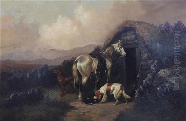 Hunting Pony And Dogs By A Bothy On The Moor - view 1