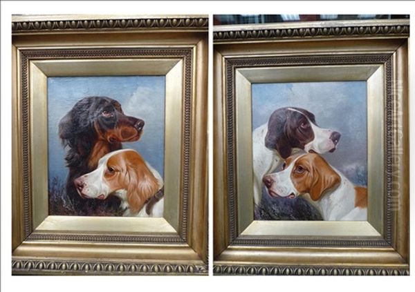 Gordon Setter And A Red And White Setter (+ Two Pointers; Pair) - view 1