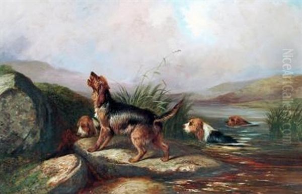 Otter Hounds At A Lake Edge - view 1