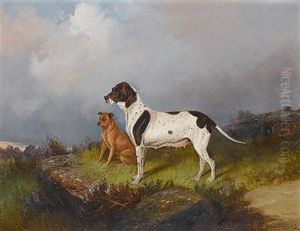 A Pointer And A Terrier Waiting On A Moor
