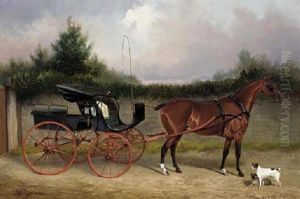 "shin-a-beg" A Bay Horse In A Phaeton, With A Terrier And A Pug In A Stable Yard