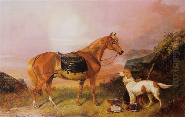 Hunting Scene With Horse And Dogs Surrounding The Day's Bag - view 1