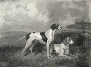 Pointer And A Setter In A Moorland Landscape by Colin Graeme
