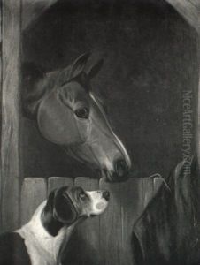 Chestnut Hunter And Fox Hound By A Stable Door by Colin Graeme