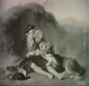 A Young Ghillie And His Dogs In A Landscape