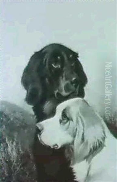 The Heads Of A Gordon Setter And An English Setter; And     The Heads Of Pointers A Pair (2) - view 1