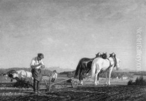 Oberbayerische Seenlandschaft Mit Pflugenden Bauern by Theodor Graetz