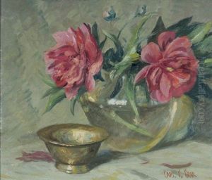 Still Life With Brass Bowl And Peonies by Carl Graf