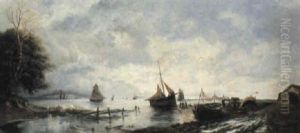 A Coastal Landscape With Fishing Boats by Franz Joseph Adolph Graf