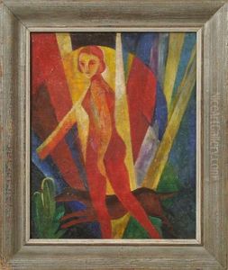 Weiblicher Akt Mit Hund by Gottfried Graf