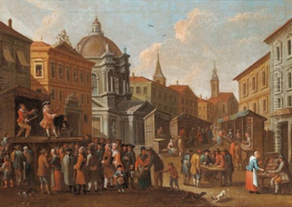 Capriccio-ansicht Vom Graben In Wien Mit Der Peterskirche, Einer Commedia Dell'arte-vorfuhrung, Marktstanden Und Vielen Figuren - view 1