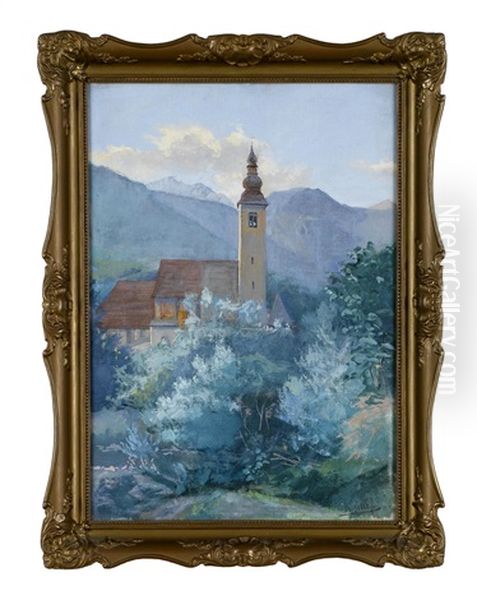 Dorfkirche Mit Zwiebelturm, Im Hintergrund Ein Bergmassiv - view 1