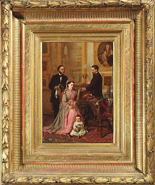 Im Salon Eines Kunsthandlers Lasst Sich Eine Elegante Dame Ein Kleines Gemalde Zeigen - view 1