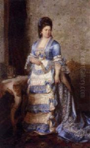 Portrait Of A Lady Wearing A Turquoise And White Ball Dress