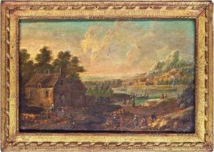 An Extensive River Landscape With Figures Resting On A Track