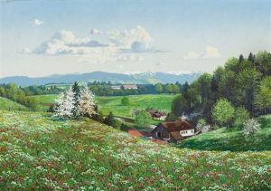 Voralpenlandschaft Im Allgau An Einem Fruhlingstag Voralpenlandschaft Im Allgau An Einem Fruhlingstag