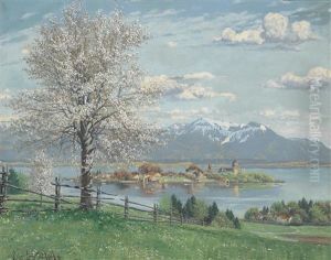 Apfelbaumblute Vor Fraueninsel Im Chiemsee Von Philipp Graf Sen. Munchen Apfelbaumblute Vor Fraueninsel Im Chiemsee Von Philipp Graf Sen. Munchen